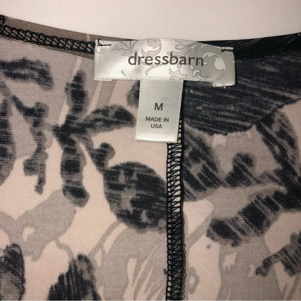 Dressbarn Stretch Knit Flutter Sleeve Scarf Hem Top Shirt M Neutral Metallic - Image 3