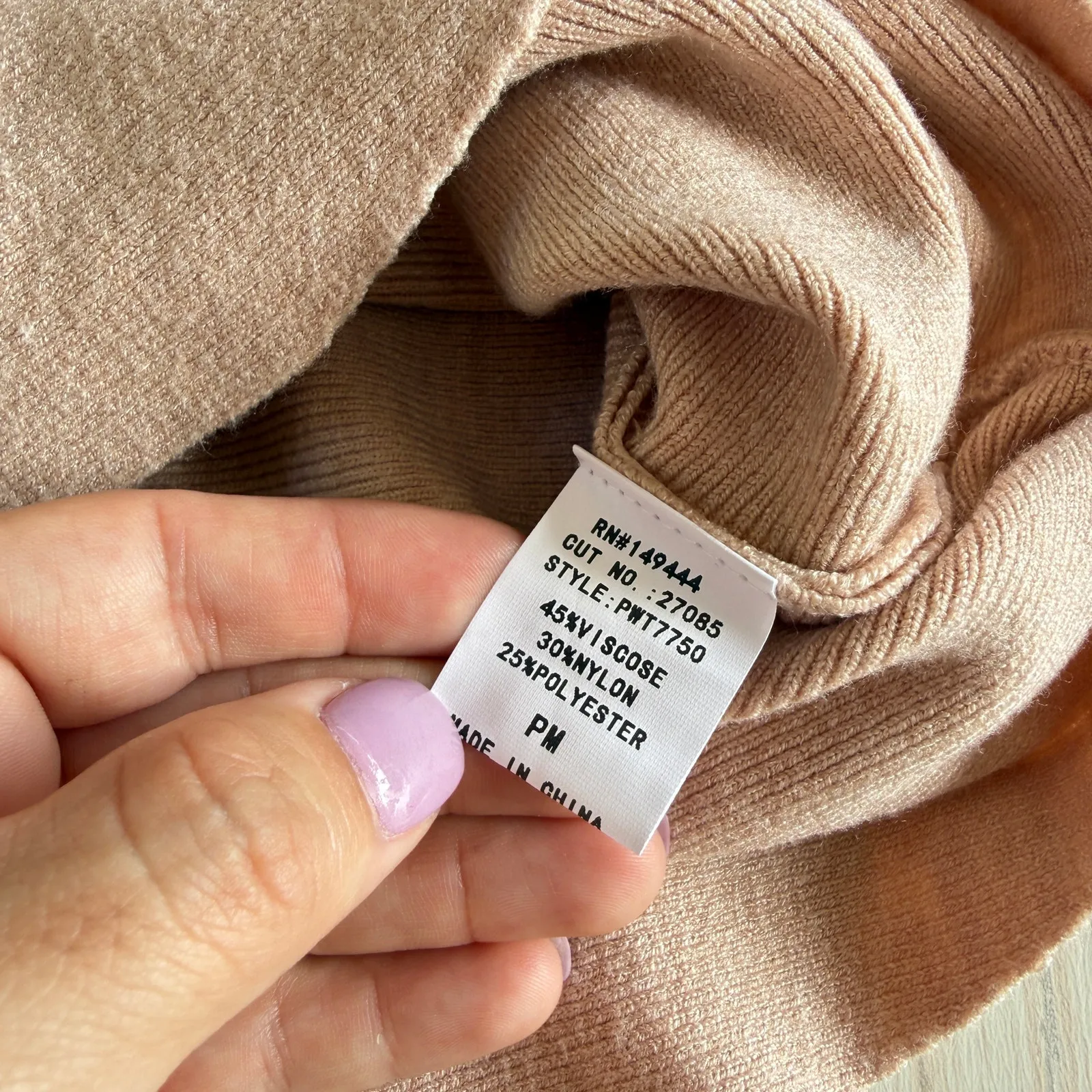 Sirenlily Petite Medium Beige Long Sleeve Rhinestone Jewel Neck Sweater Tan Size undefined - Image 4