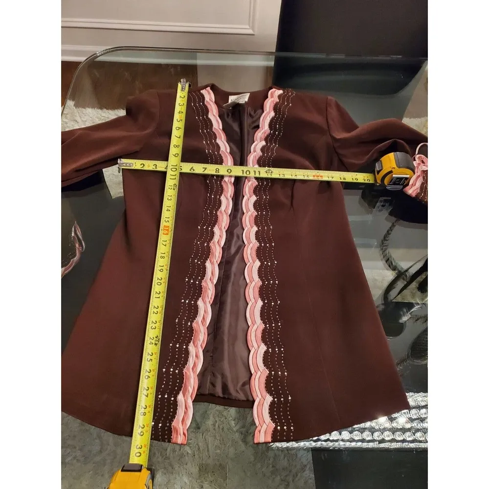 Natalli Barri Women's Brown Polyester Open Front Jacket & Skirt 2 Piece Suit 4 - Image 12