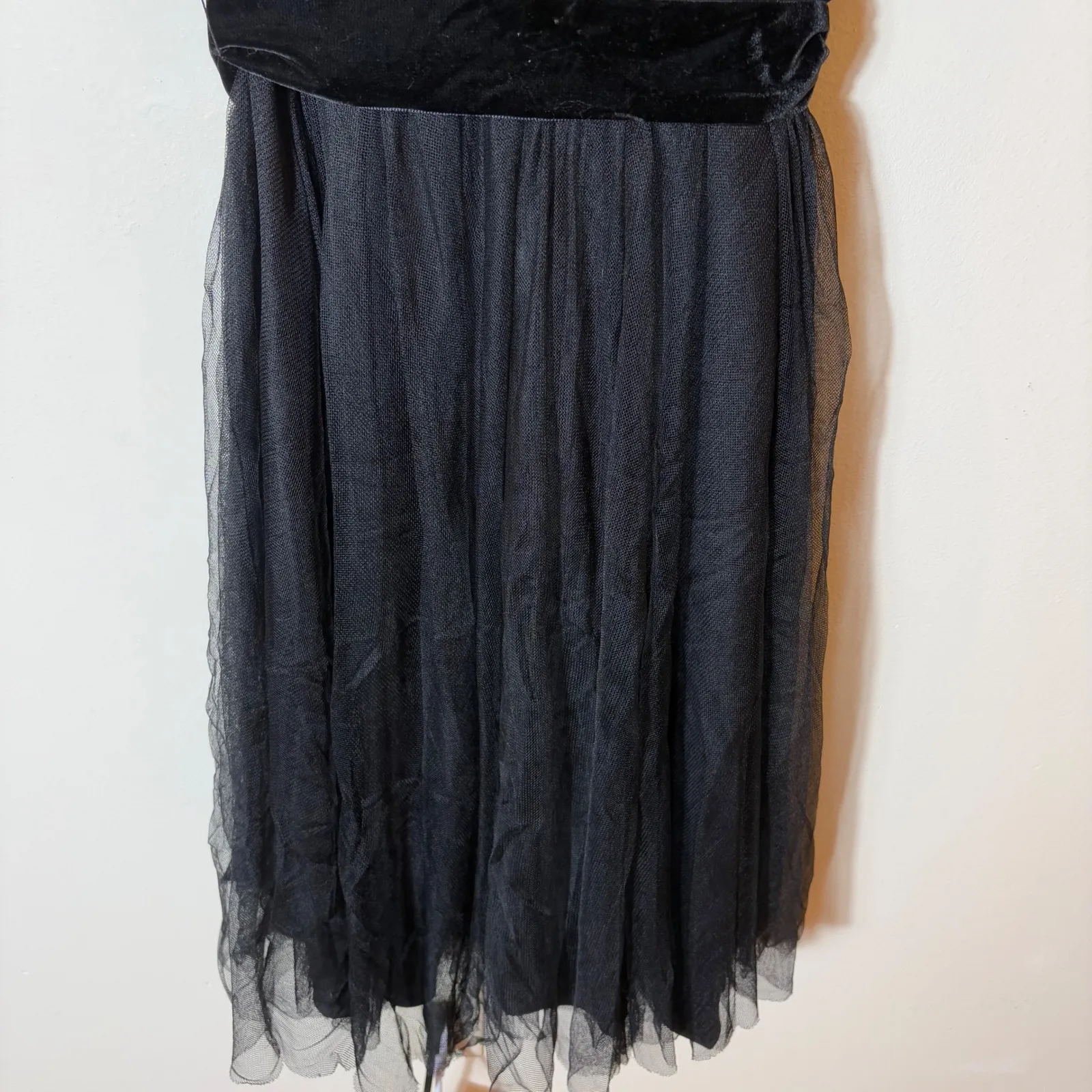 Banana Republic Black Silk‎ Lined Tulle Dress Cocktail Party Velvet Trim Size 10 - Image 3