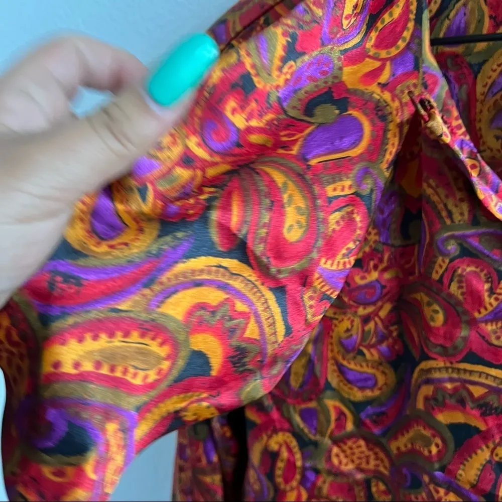 Vintage 90s Y2K Iyssa Maxx for 3K Paisley Silky Top Neck Tie Shoulder Pads Large - Image 4