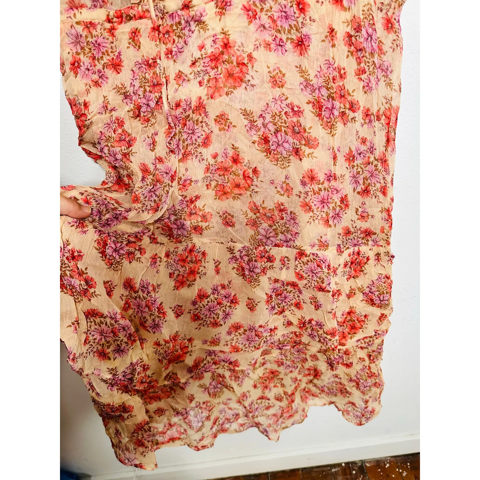 THE KOOPLES Pink Floral Ruffle Hemline Midi Tie Back Floral Frill Dress sz 1 - Image 7