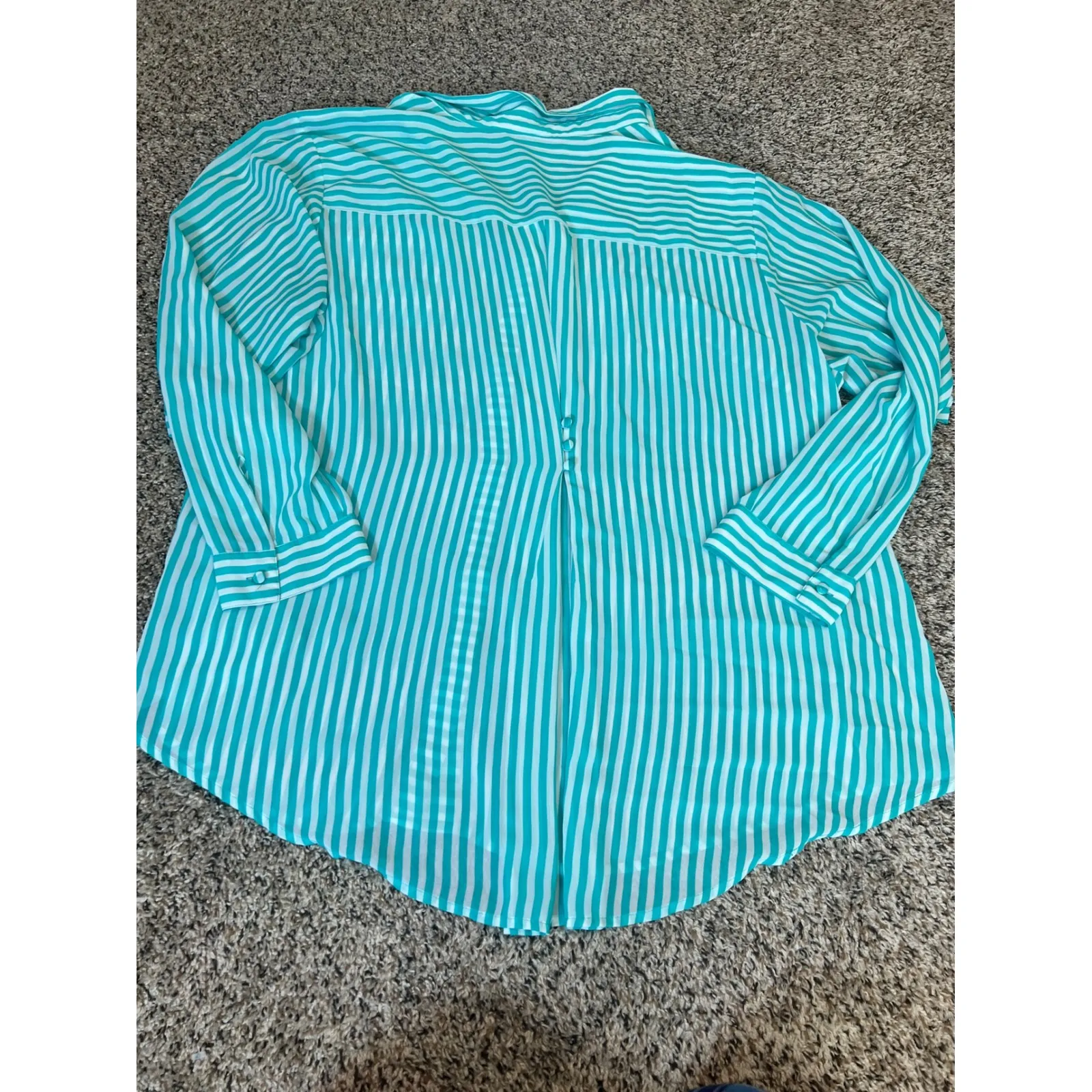 Torrid Turquoise White Stripe Button Up Shirt Tunic Blouse Womens Size 4 (4X) - Image 5