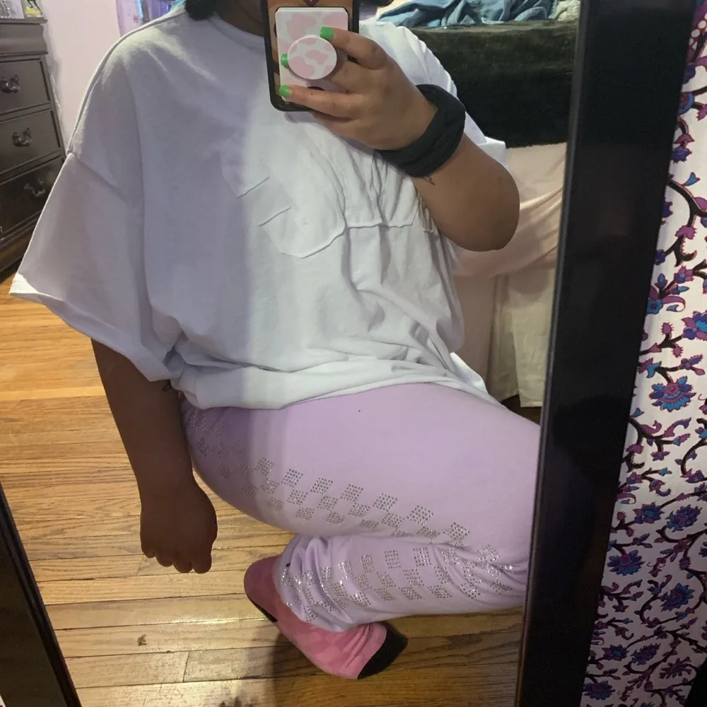 lilac rhinestone checker joggers - Image 5