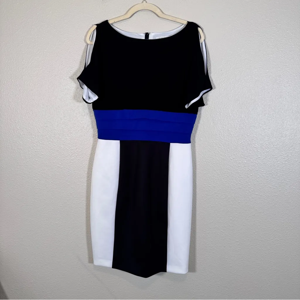 Sandra Darren Black White Blue Colorblock Sheath Mini Dress Womens 6 Business - Image 12