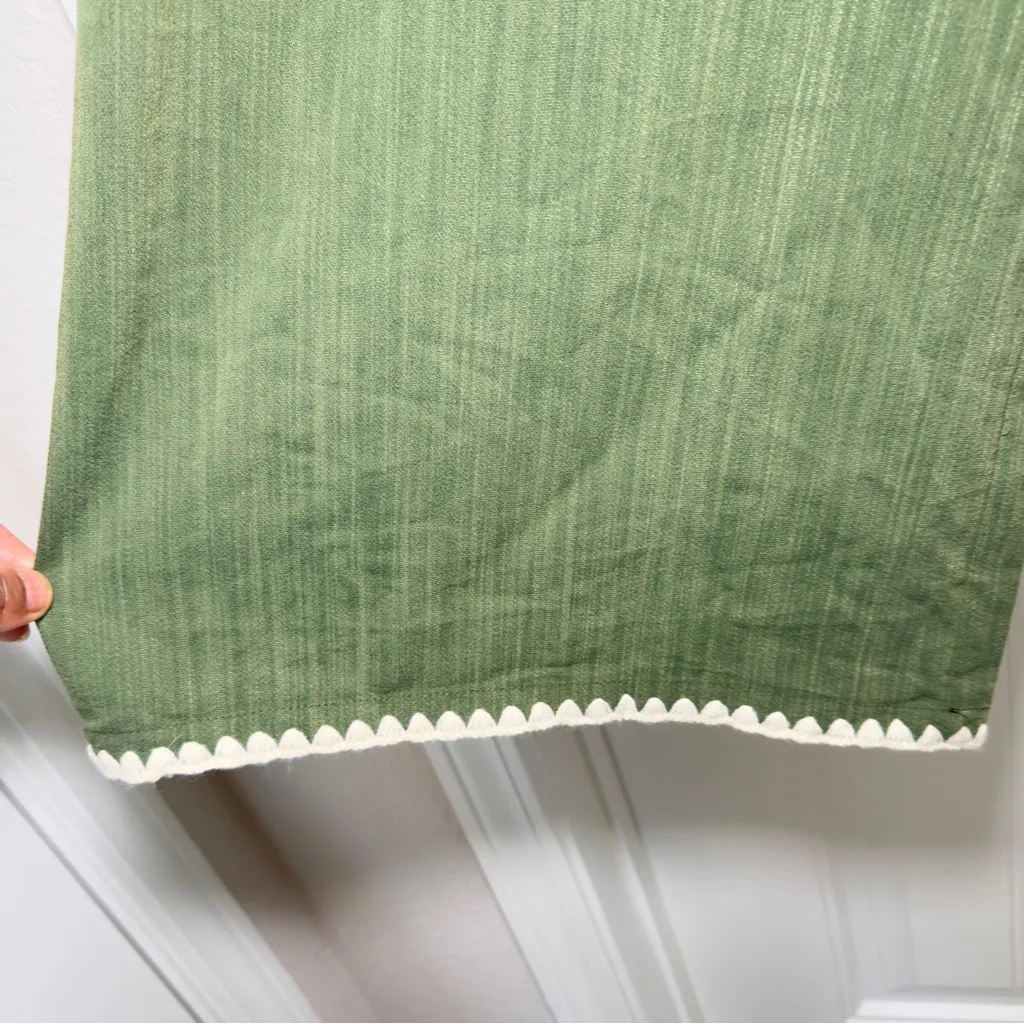 Entro Large Olive Green High Waist Scallop Trim Embroidered Wide Leg Pants NWT - Image 8