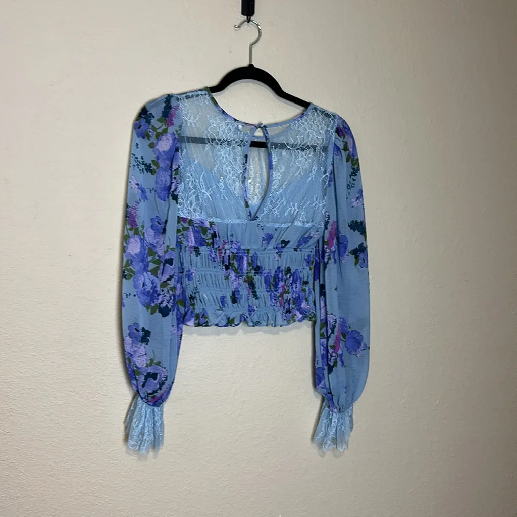 Free‎ People Daphne Blouse with sheer lace yoke and gathered Edwardian Sleeves - Image 8