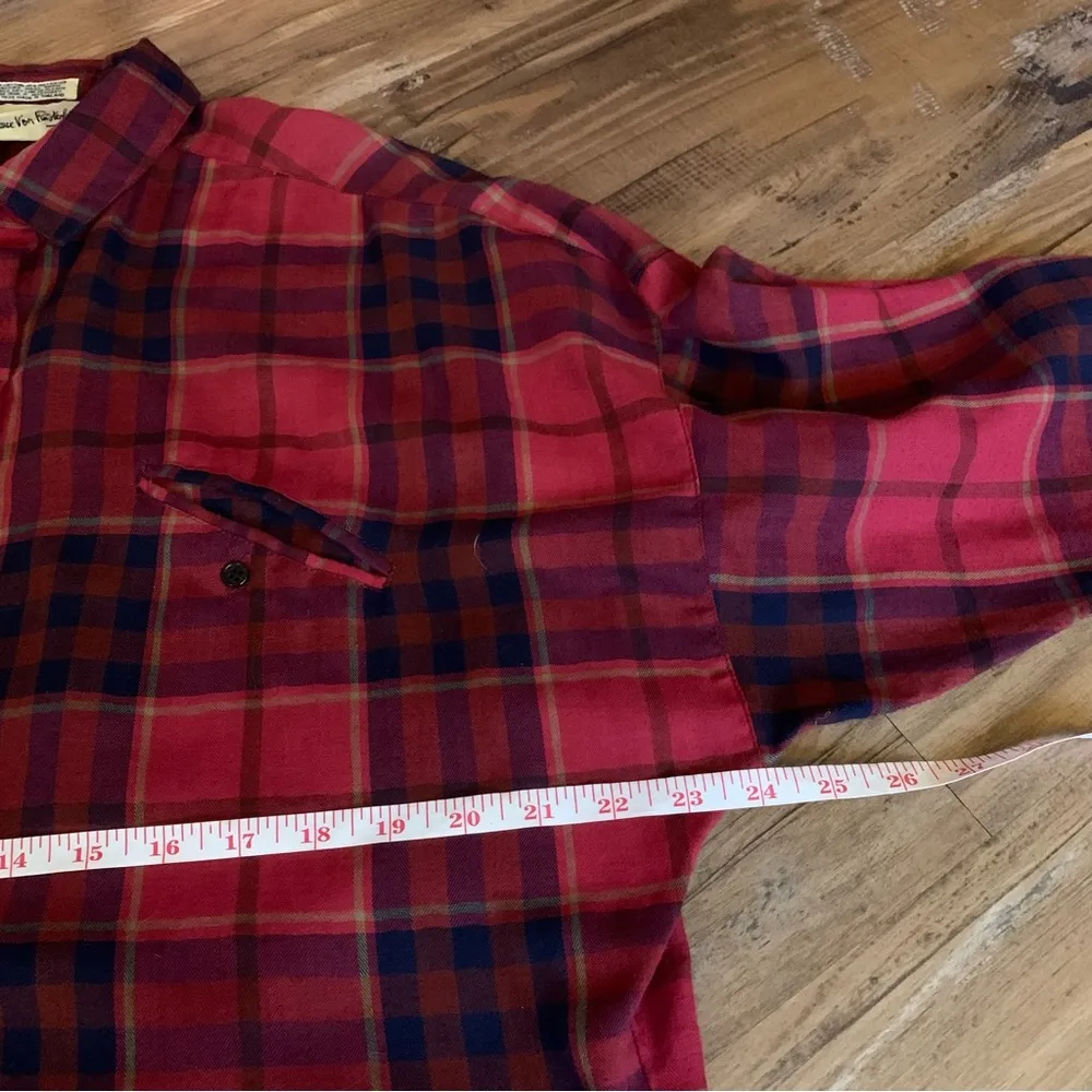 VTG 80s Vintage Diane Von Furstenberg Plaid Flannel Button Down Shirt Size 12 L - Image 8