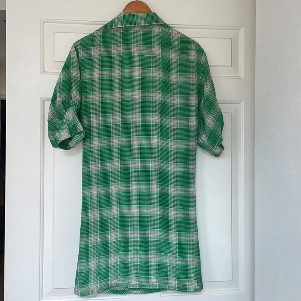 PAUL & JOE Printed Silk Cowl Dress Farmhouse Country Green Plaid XS - Image 5