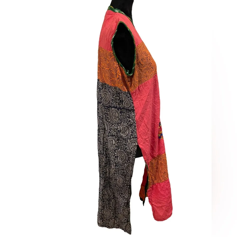 Vintage Patchwork Indie Hippie Earthy Eclectic Embroidered Woodland Tunic Top Size L - Image 5