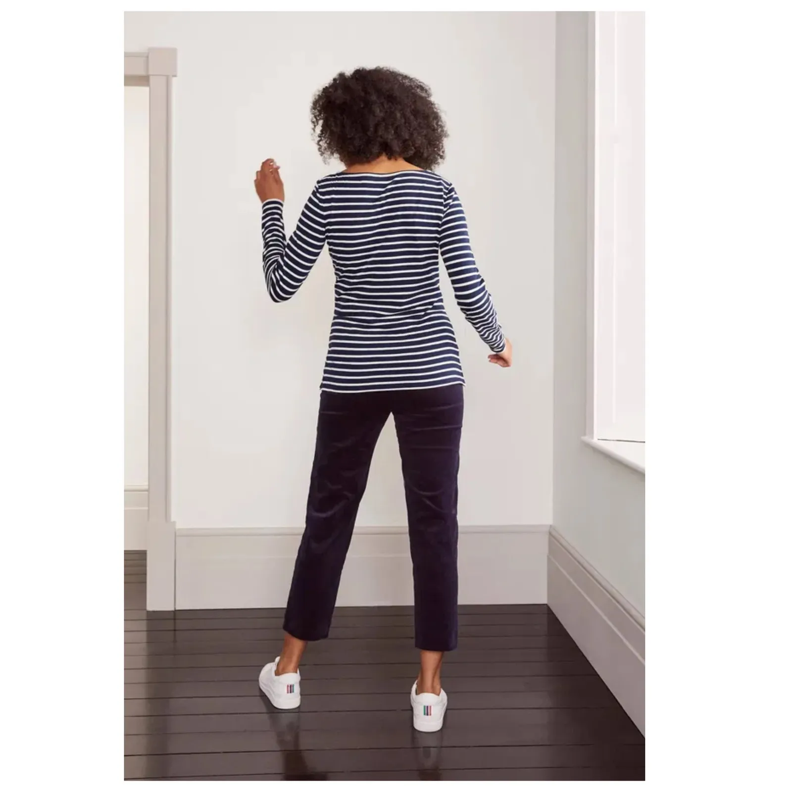 BODEN Christmas Breton Shirt In Glitter Pom Holly Size US/2 Blue - Image 2