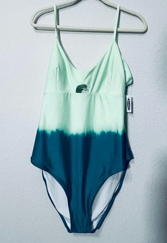 NEW Old Navy Blue Ombre Dip Dye One-Piece Keyhole Swimsuit Size XXL Beachy - Image 3