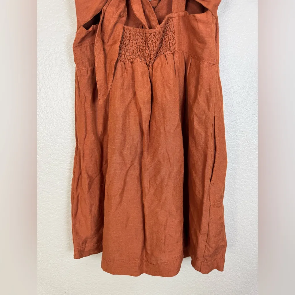 Maeve Anthropologie Twist Front Linen Mini Dress size Large Brown Rust $148 - Image 12