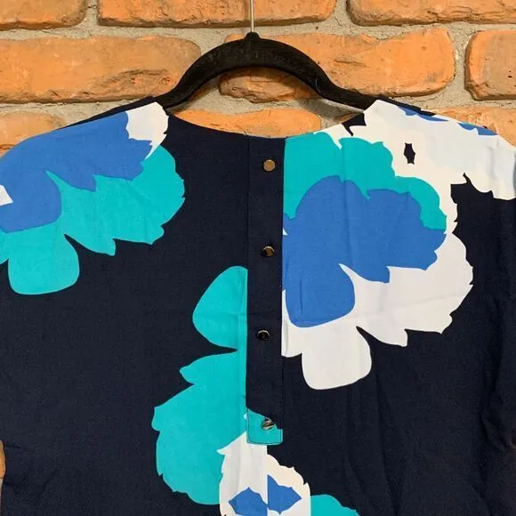 A New Day Womens XS Navy Floral Print Short Sleeve‎ Shift Dress Button Back NWT - Image 4