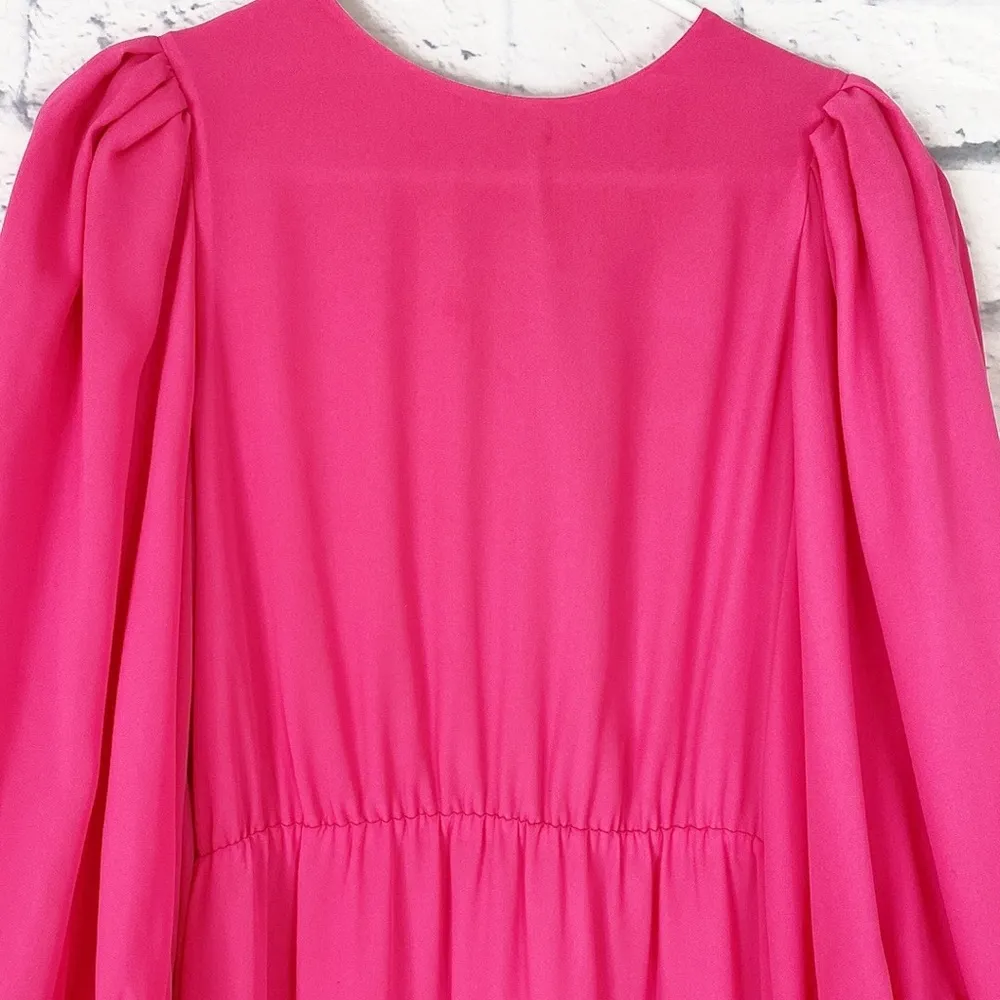 Alice + Olivia Shayla hot pink pleated sleeve tiered mini dress 8 - Image 3