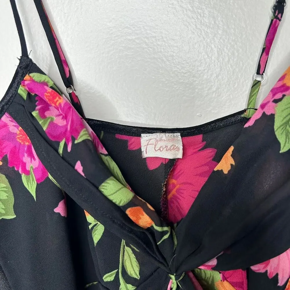 Vintage 90s 1990s y2k 2000s Black and pink floral mini slip dress small - Image 3