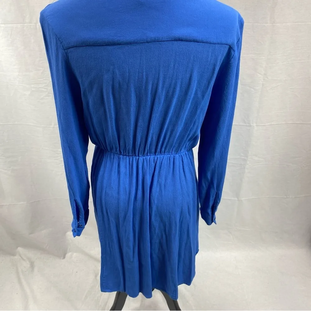 Anthropologie Maeve Blue Lene Faux Wrap Dress Size XS Long Sleeve Zipper Pockets - Image 4