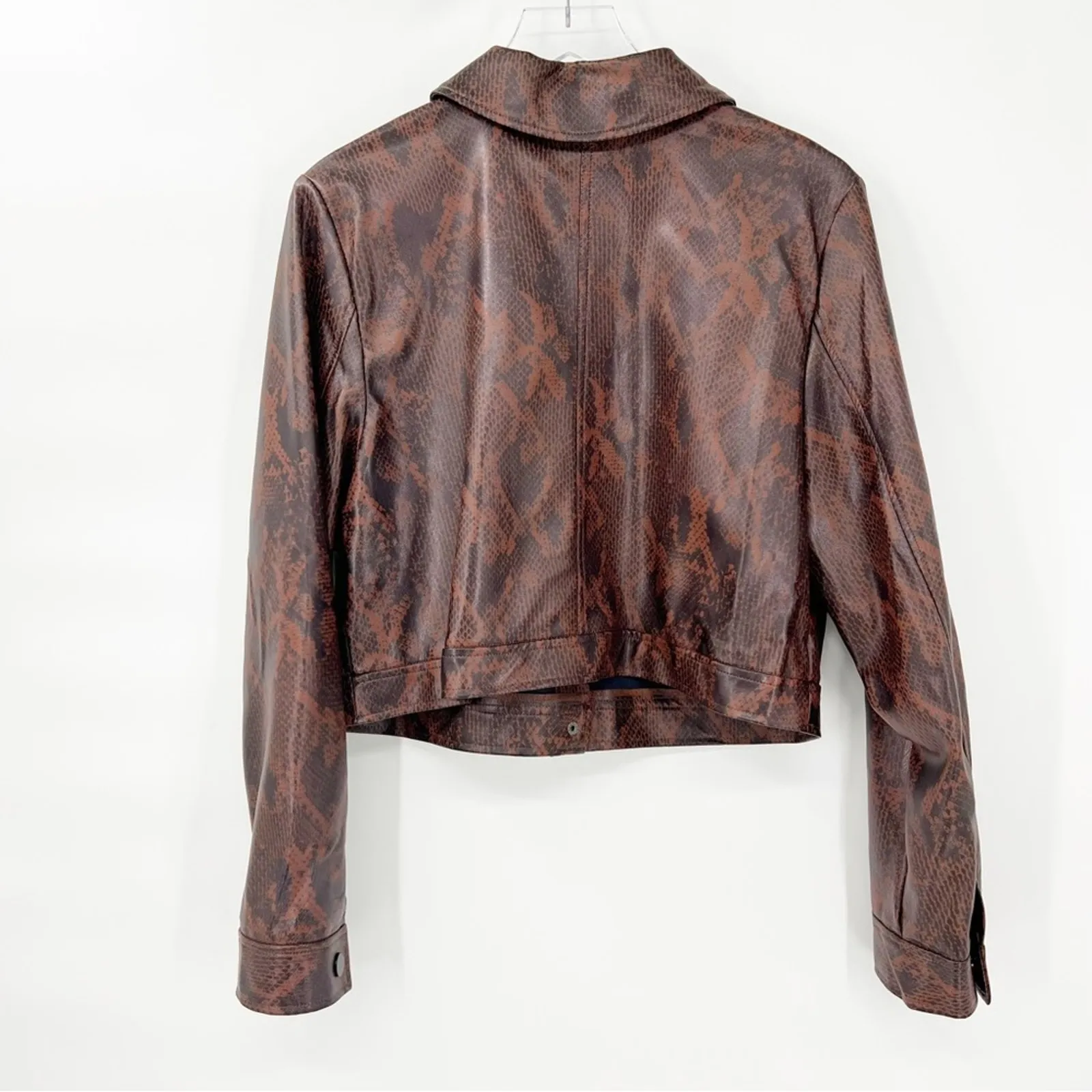 NWT Eloquii Cropped Snakeskin Vegan Faux Leather‎ Jacket 14 Brown - Image 3