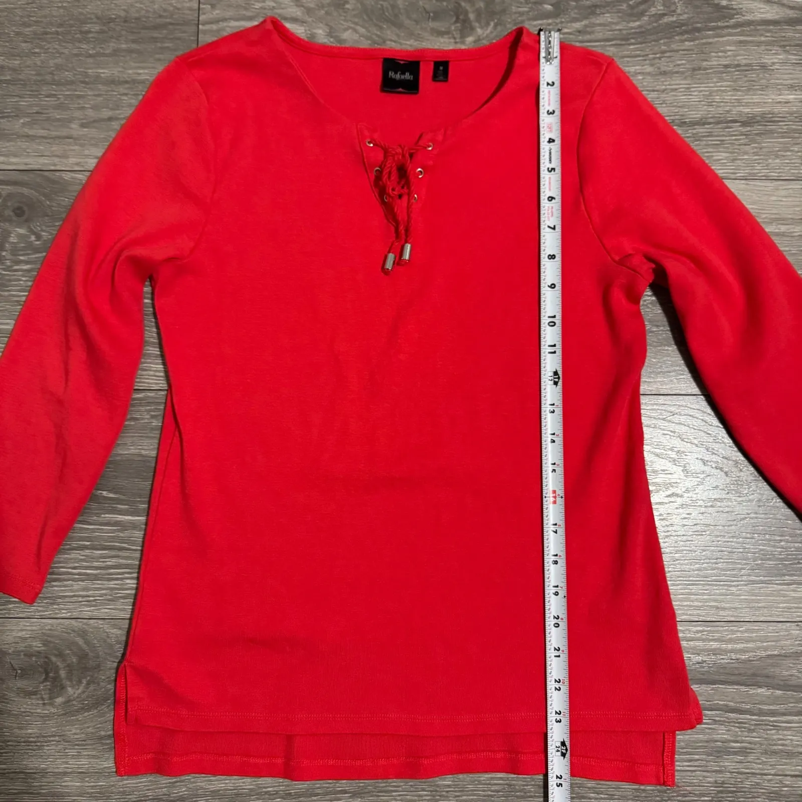 Rafaella Red Orange Women's 100% Cotton Lace Up Neck 3/4 Sleeve Top Size M - Image 10
