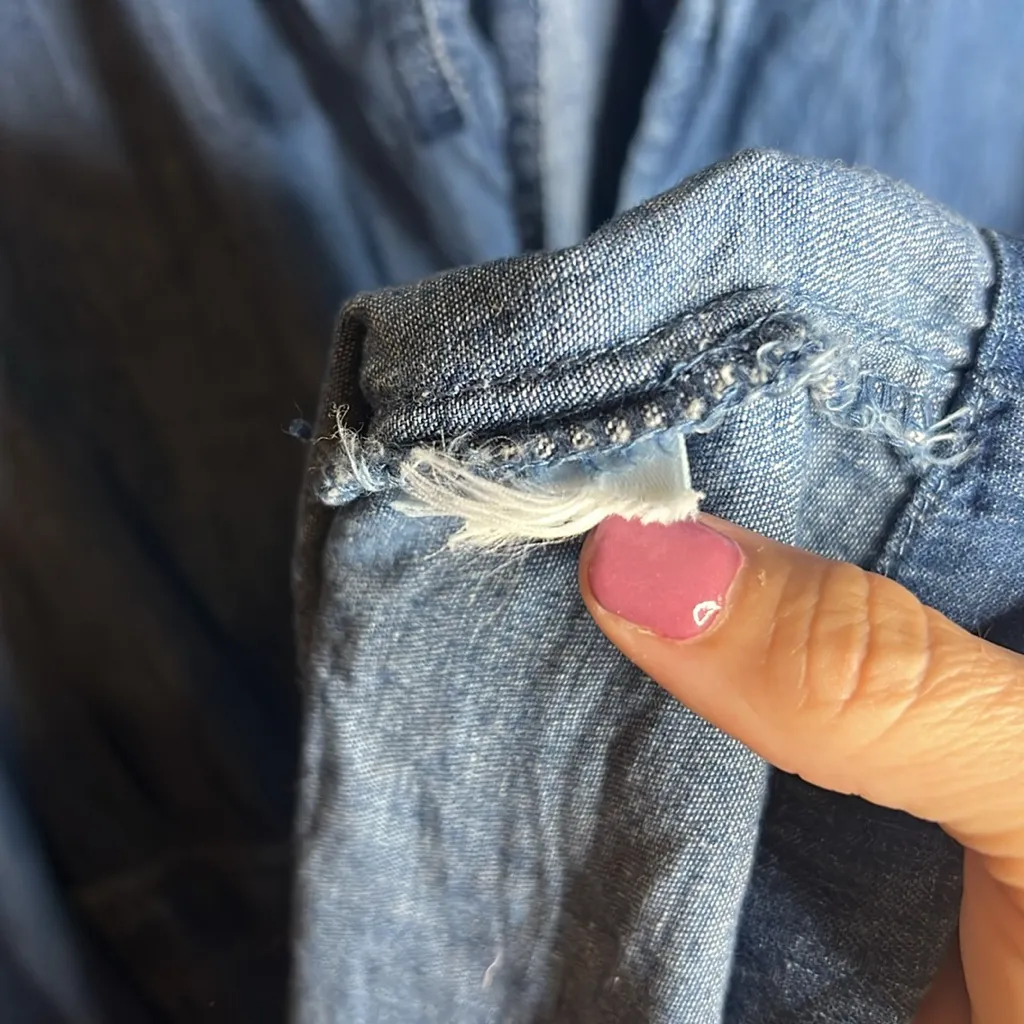 Gap Organic Cotton Denim Puff Sleeve Midi Dress Washwell Prairie Stretch Waist - Image 6