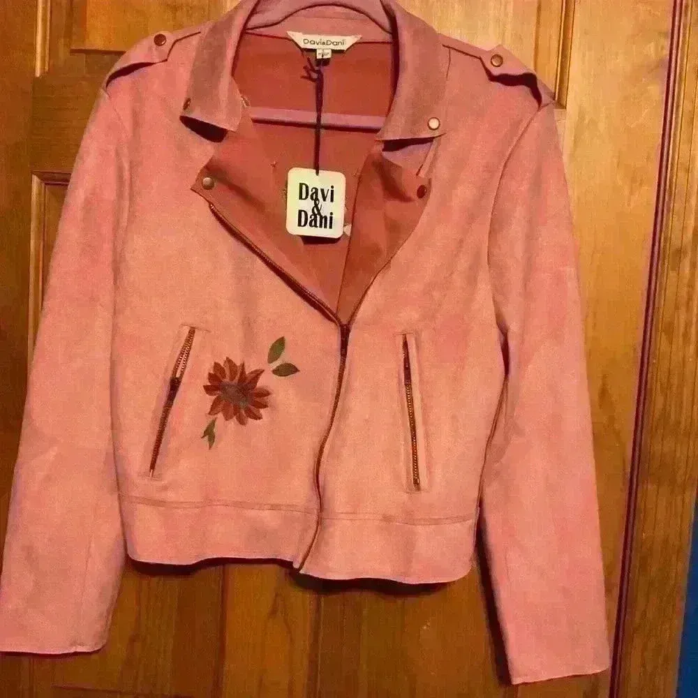 Pink flowered jacket. Lightweight suede material. - Image 5