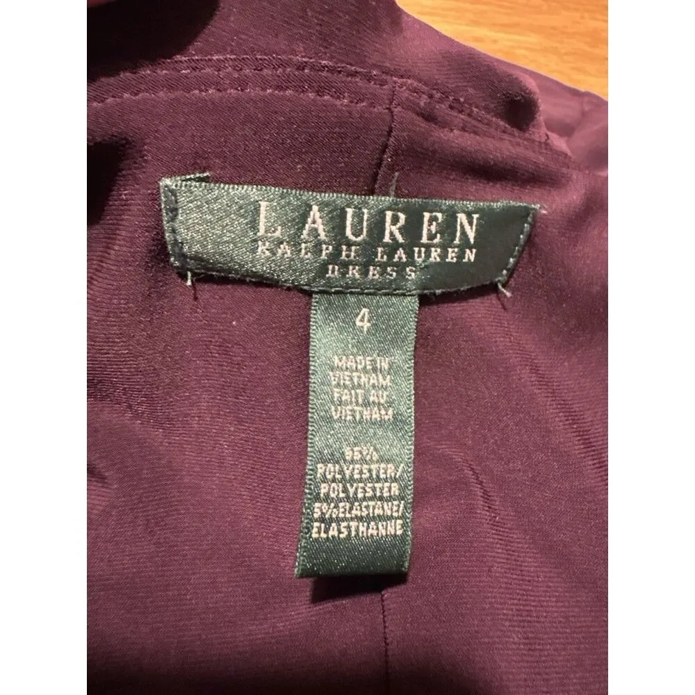 LAUREN RALPH LAUREN Plum Wine Ruffle Sleeveless Stretch Dress Old Money Size 4 - Image 6