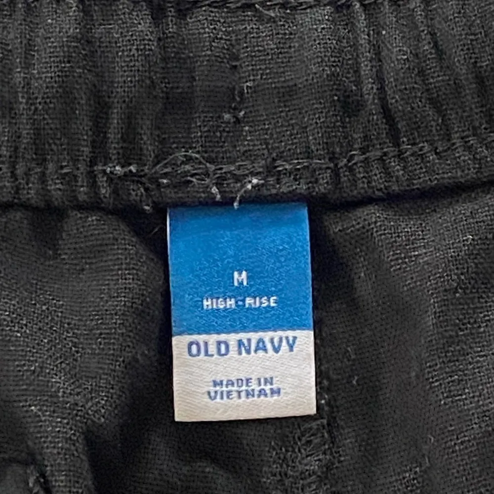 Old Navy High Waist Shorts Black Linen Blend Stretch Waist Drawstring Size M - Image 3