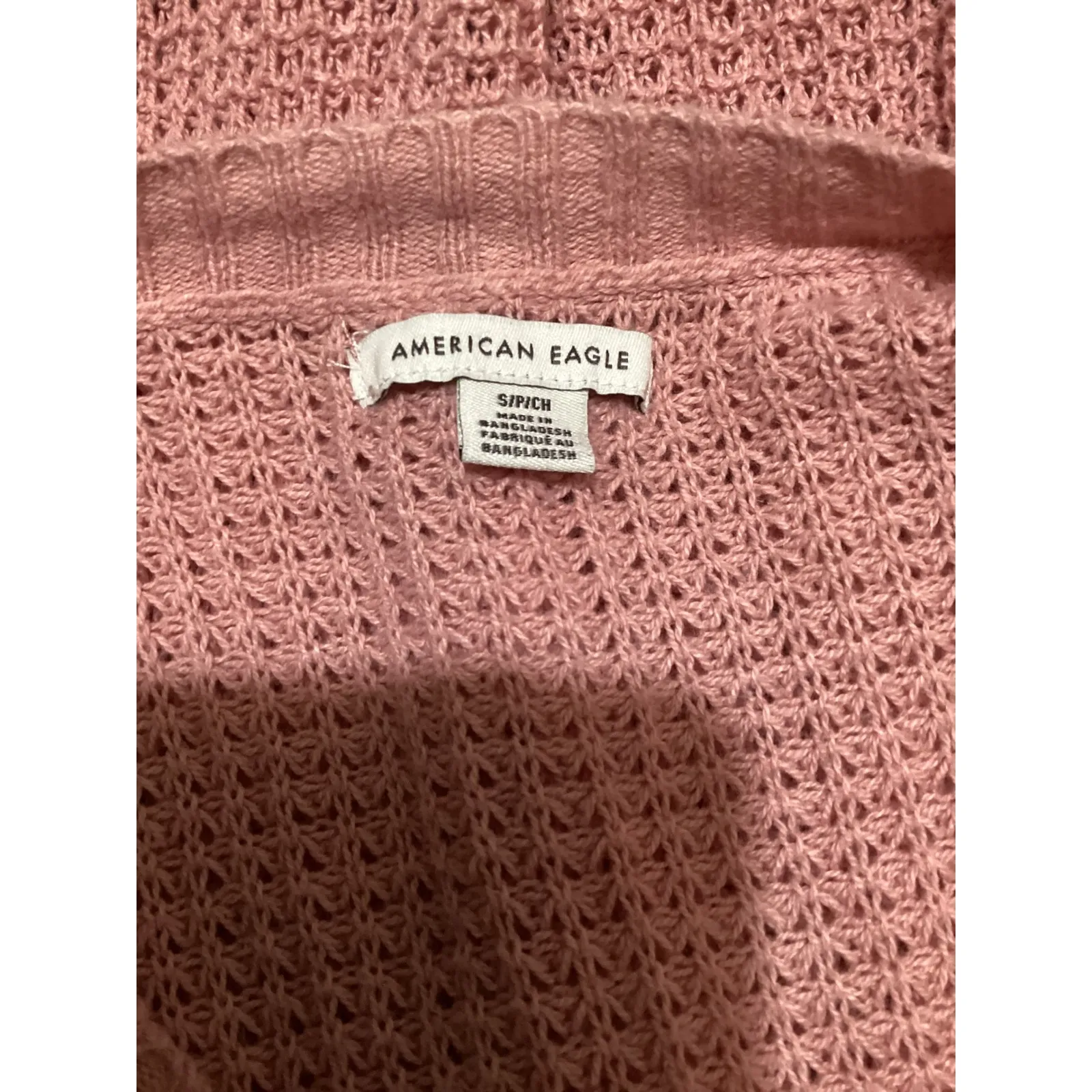 American Eagle Pink Waffle Knit Button Neck Pullover Sweater Size S - Image 5