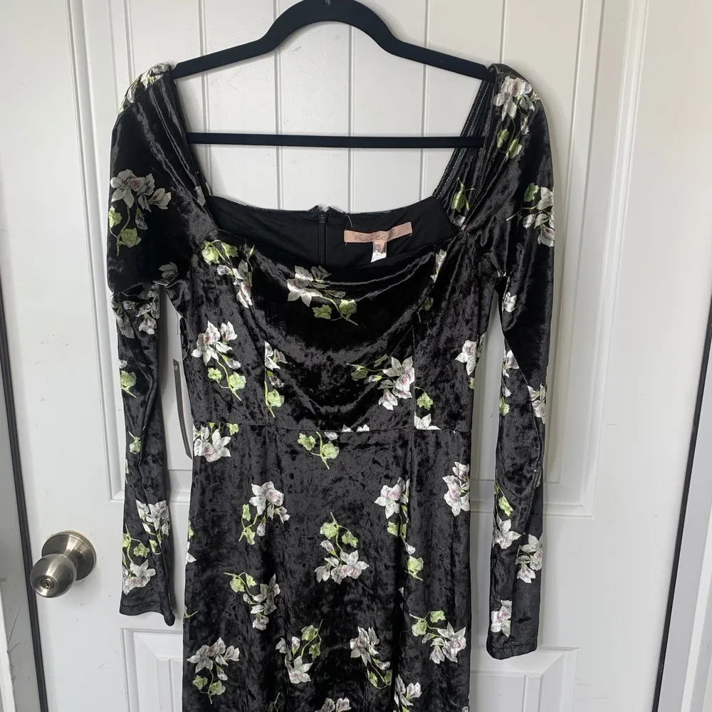 Anthropologie Hutch black velvet floral midi dress small spring wedding guest‎ - Image 3