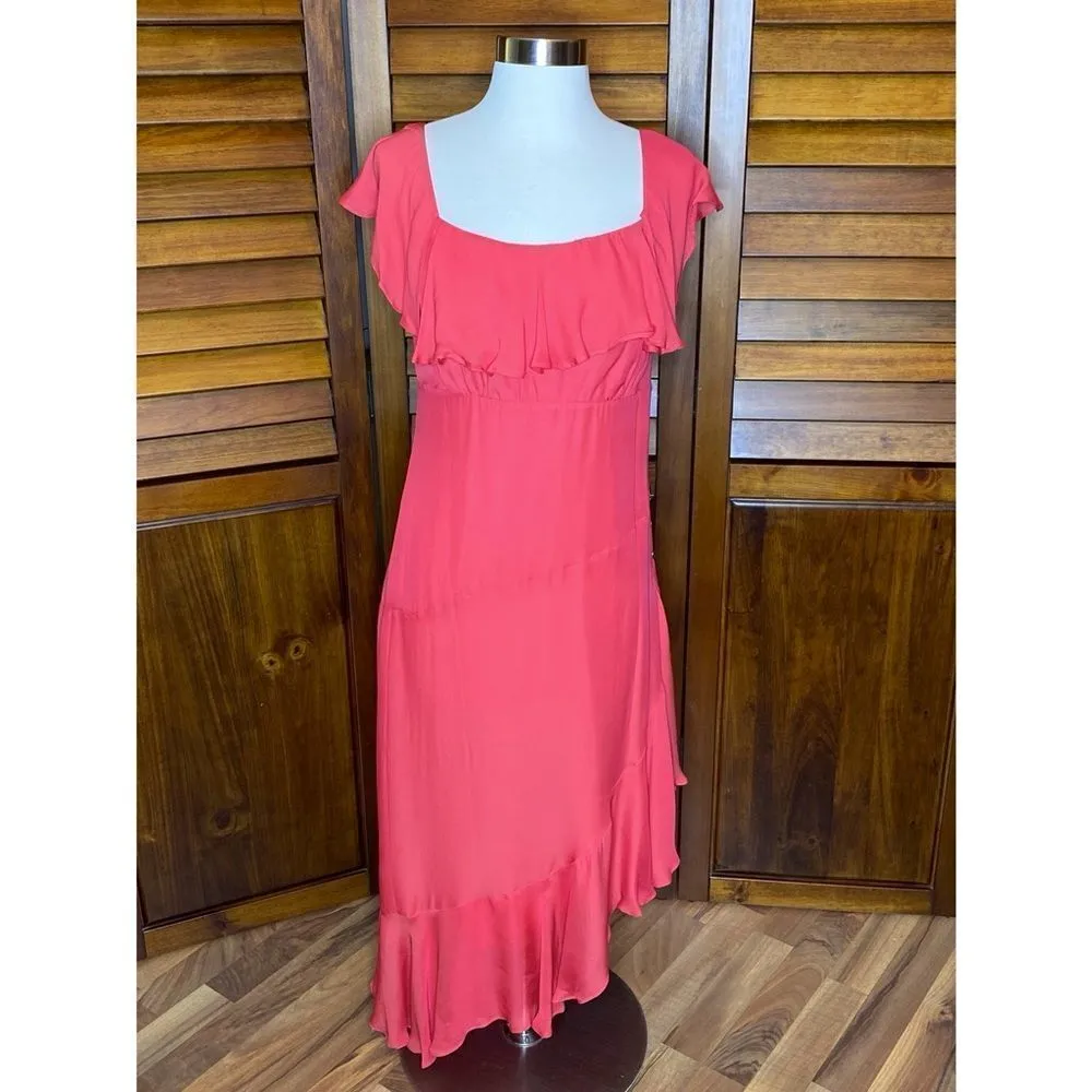 Nicole Miller Collection Silk Flutter Sleeve Coral Dress - Image 2