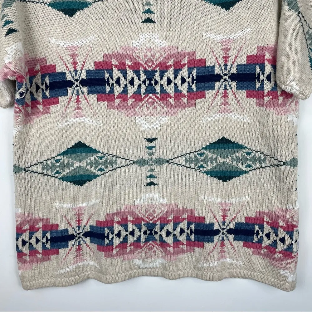 Chaps Sweater Top Aztec Southwestern Short Sleeve Linen Blend Western Women - Image 5