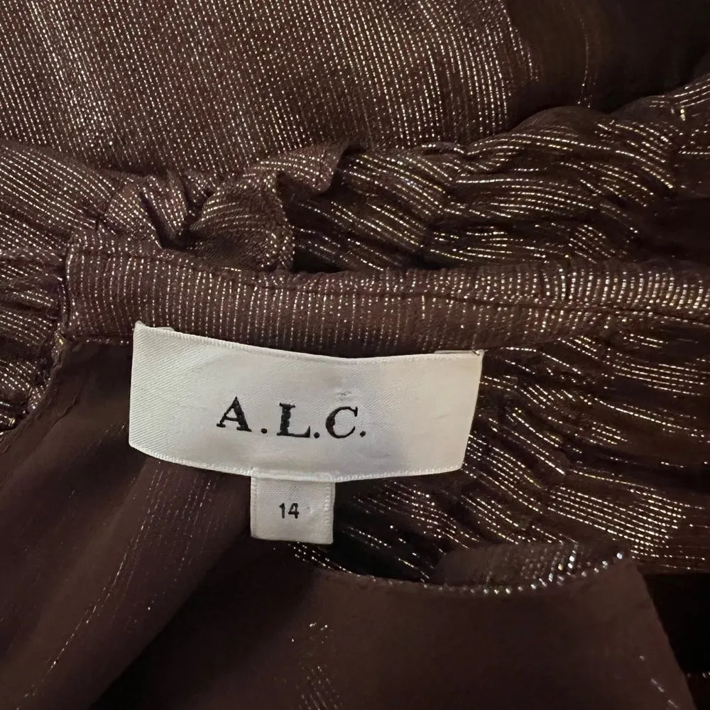 A.L.C. Elara Silk Blend Metallic Tiered Maxi Dress Bitter Chocolate Sz 14 - Image 7
