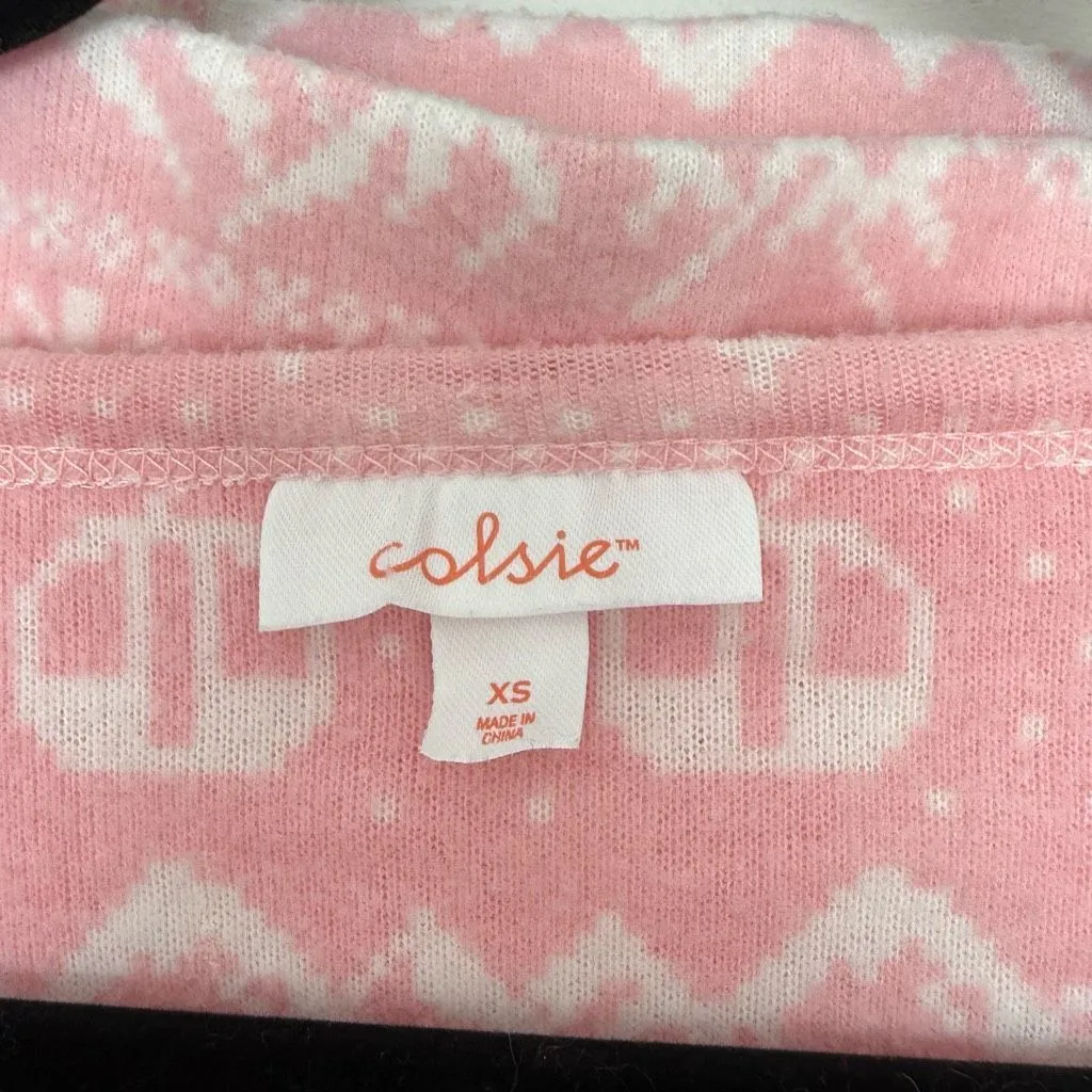 Colsie Women’s XS Pink White Fair Isle 2 Piece Pajama Set Crop Top Shorts - Image 2