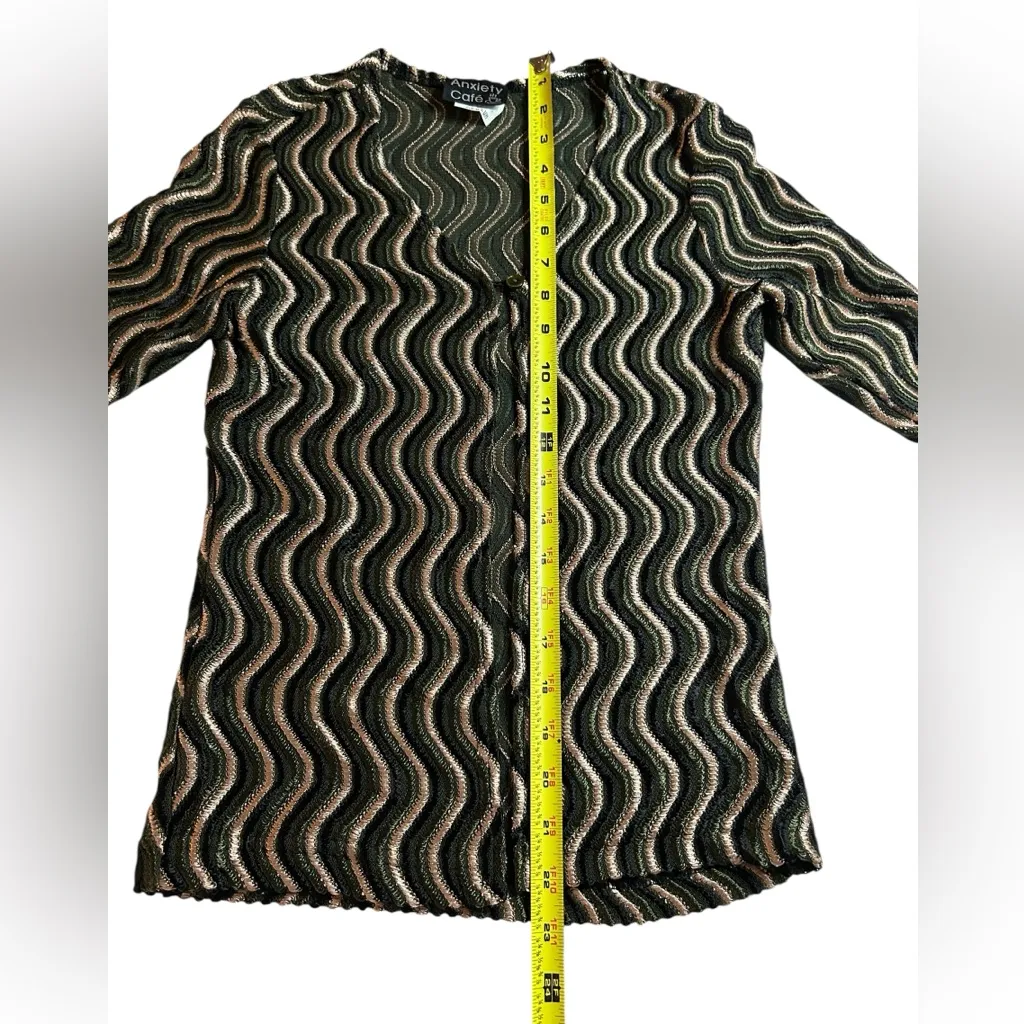 Anxiety Café Metallic Sheer Wavy Mesh Button Front Top M Vintage Y2K Retro Glam Black Size undefined - Image 7