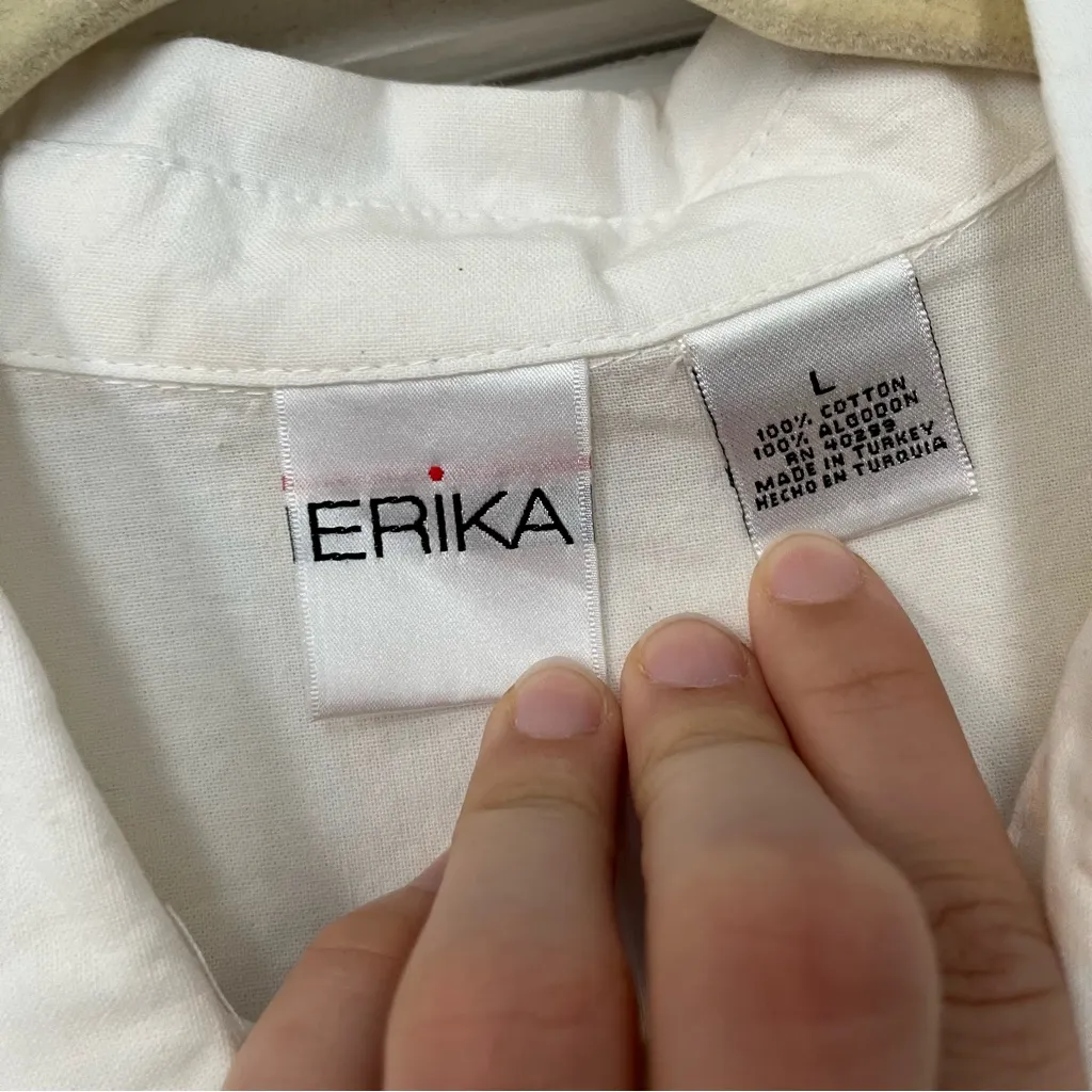 Vintage cotton collar white tank top button up tropical palm tree Hawaiian shirt Size L - Image 2