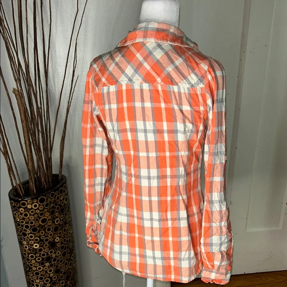 love, Fire Vibrant Orange and Gray Plaid Shirt - Image 8