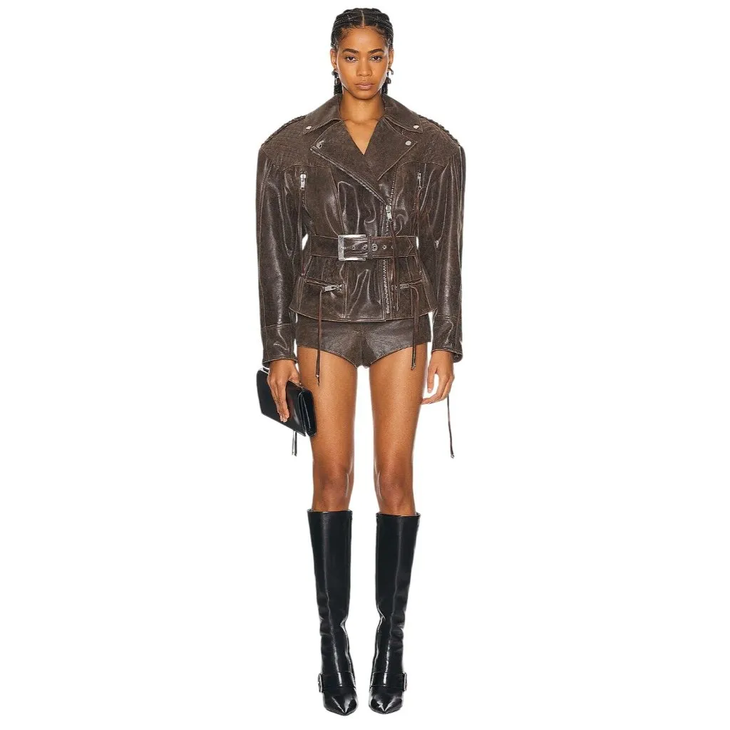 Retrofete Aven Leather Shorts in Vintage Brown Small New Womens - Image 13