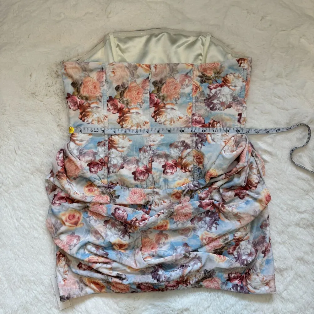 For Love & Lemons Floral Drape Strapless Mini Dress L - Image 5