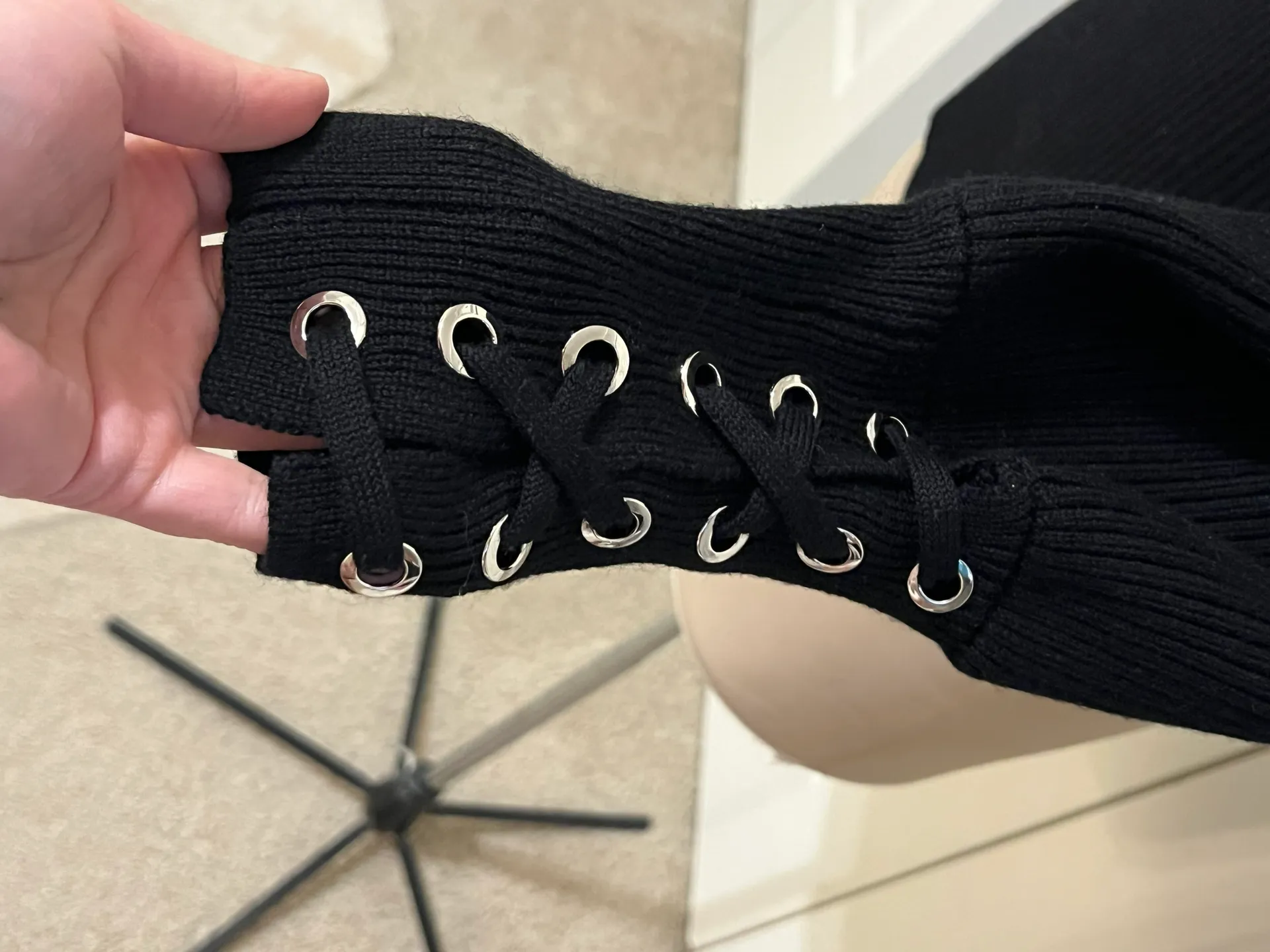 Black Ribbed Sweater With Sleeve Detail - Image 2