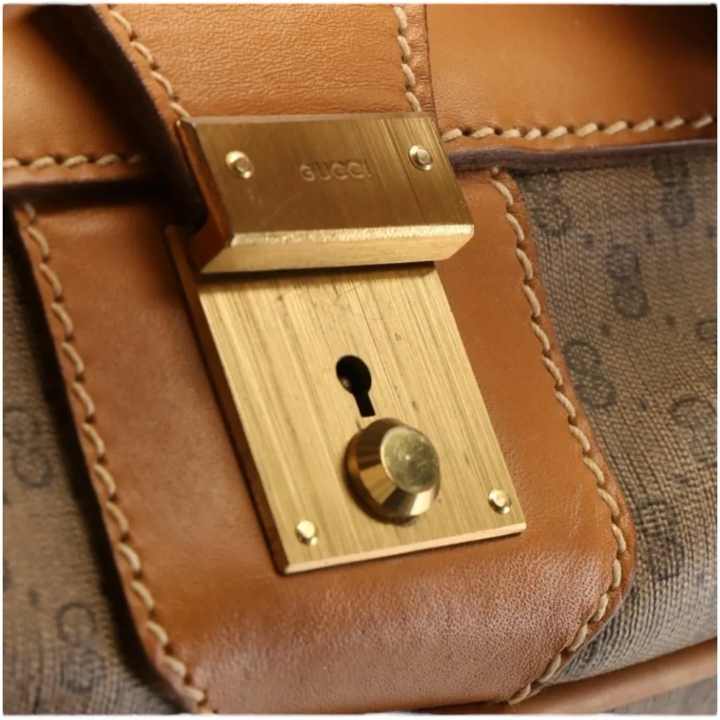 EVC Gucci Micro GG Coated Canvas and Leather Travel Bag Luggage Tag, lock, key - Image 4