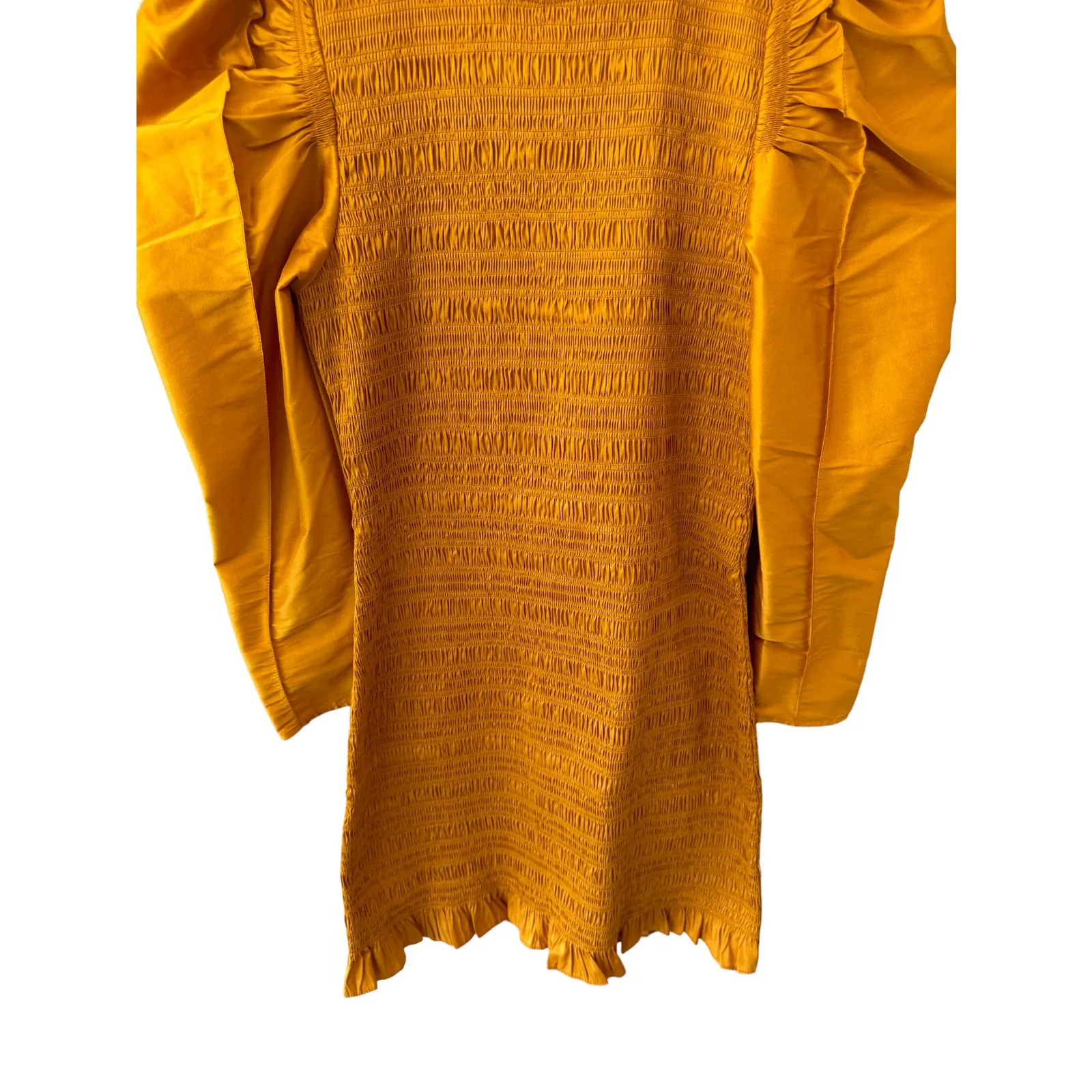 Ulla Johnson Aurele Dress Mustard Shirred Taffeta Mini Dress US‎ 6 / Medium - Image 5