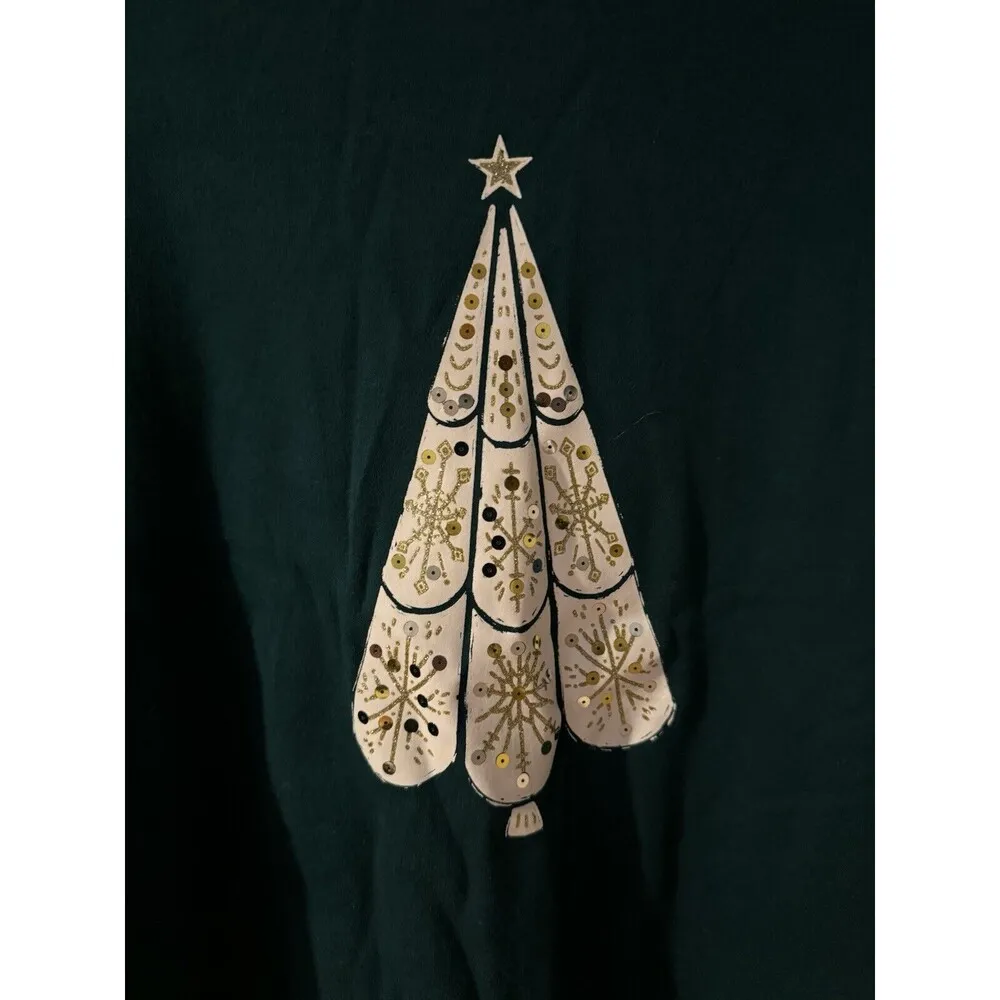 Croft & Barrow Tee Shirt Women's Sz PXL Red Beading Christmas Tree Long Sleeves - Image 6