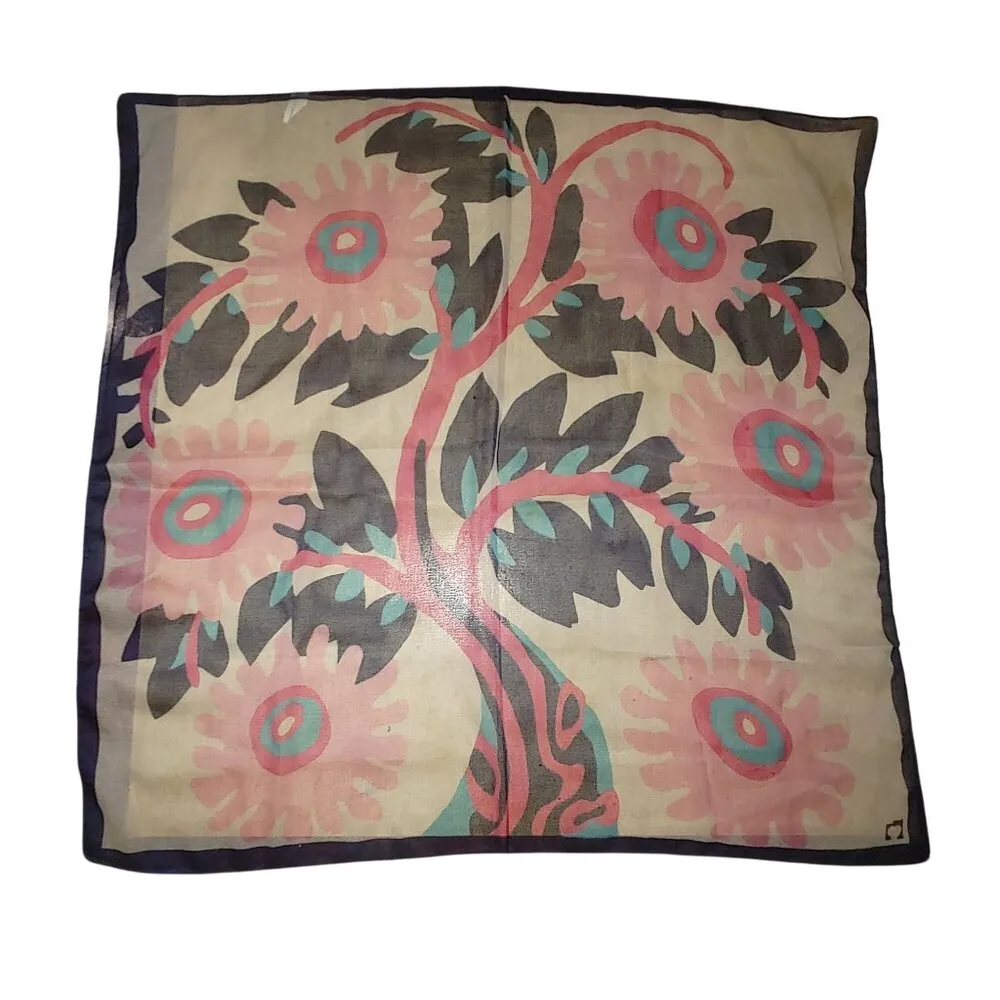 Vintage Italian Floral Polyester Scarf Bold Pink Blue Design 27 by 27 Inches - Image 8