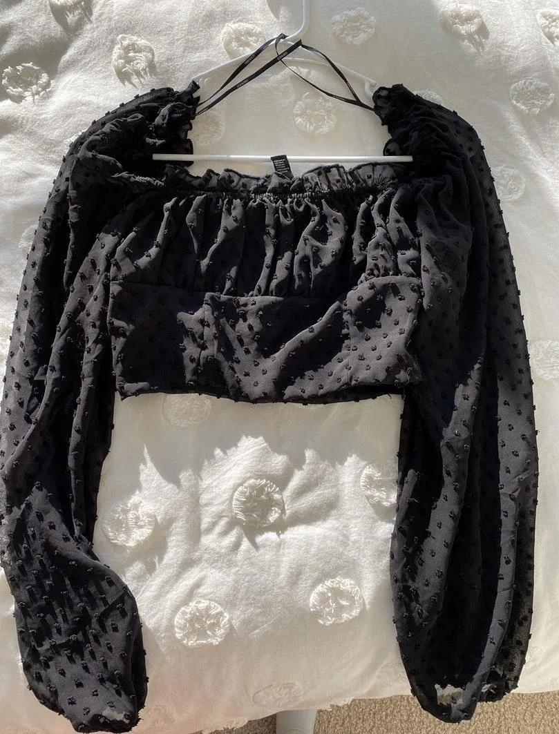 Black Dotted Cropped Top - Image 2