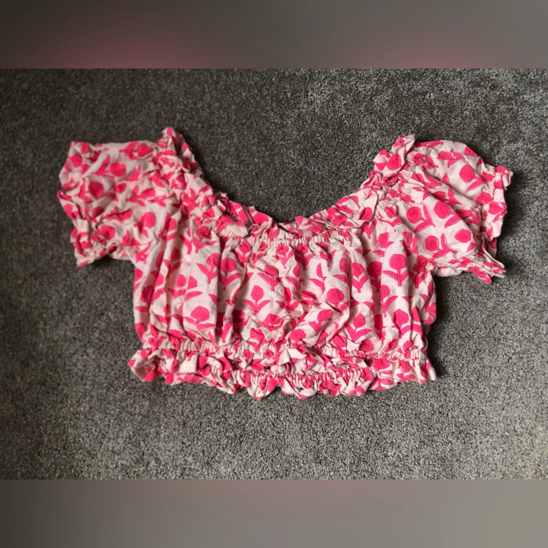 Aish Anthropologie Cotton Ruffle Bubble Crop Top in Pink Floral Size Medium - Image 10