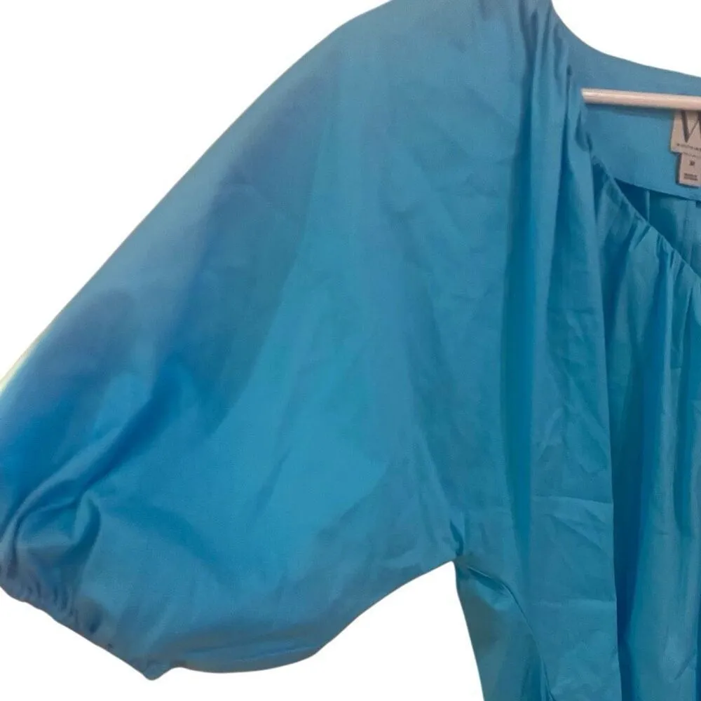 Worthington NWT cotton blend puffy sleeve belted vneck pleated medium - Image 7