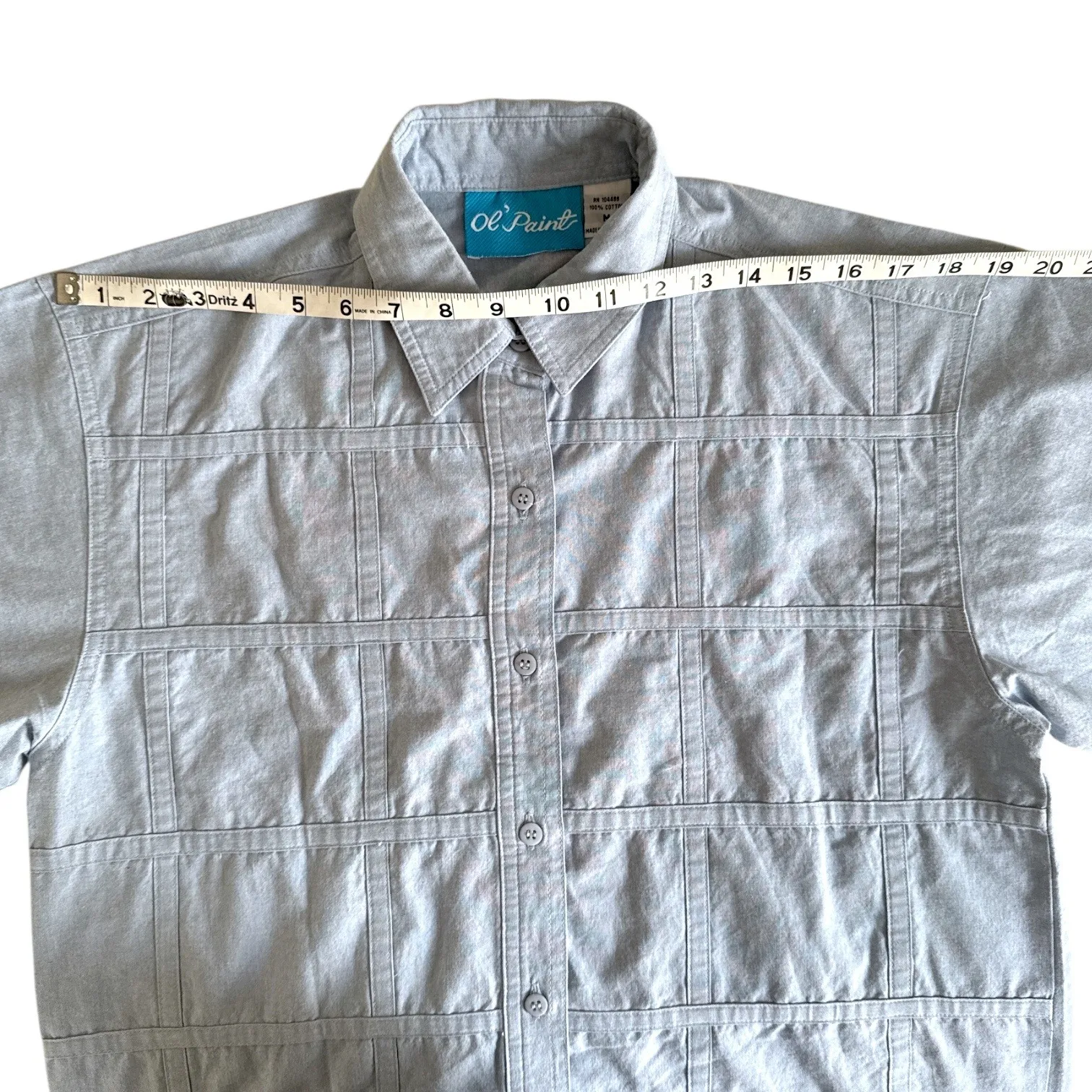 Ol' Paint Retro Western Shirt Textured Cotton Light Blue Button Up Women's M Size M - Image 5