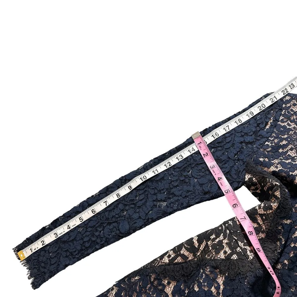 Peter Som x Made in Kind Patchwork Lace Long Sleeve Pencil Dress Pink Navy 0 - Image 15