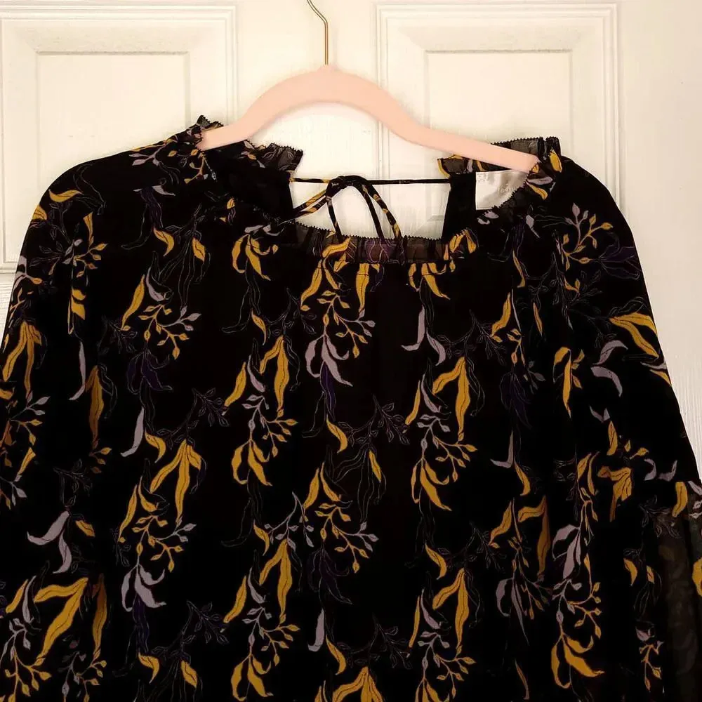 LE FOU BY WILFRED Aritzia Leman Dress Dark Floral Size 2 90s Ruffle - Image 4