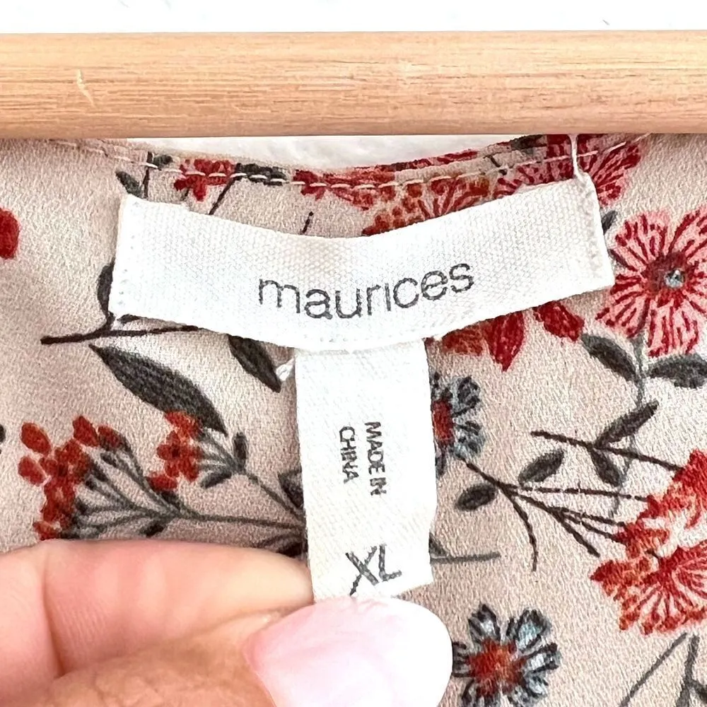 Women's floral pink top sleeveless V neck front romantic style bottom size XL - Image 2